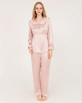 Ensemble de Pyjama en Soie 22 Momme avec Poignets en Dentelle Volants